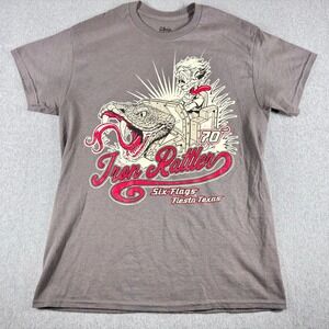Vintage Six Flags T‎ Shirt Mens M Gray Iron Rattler Texas Graphic Tee